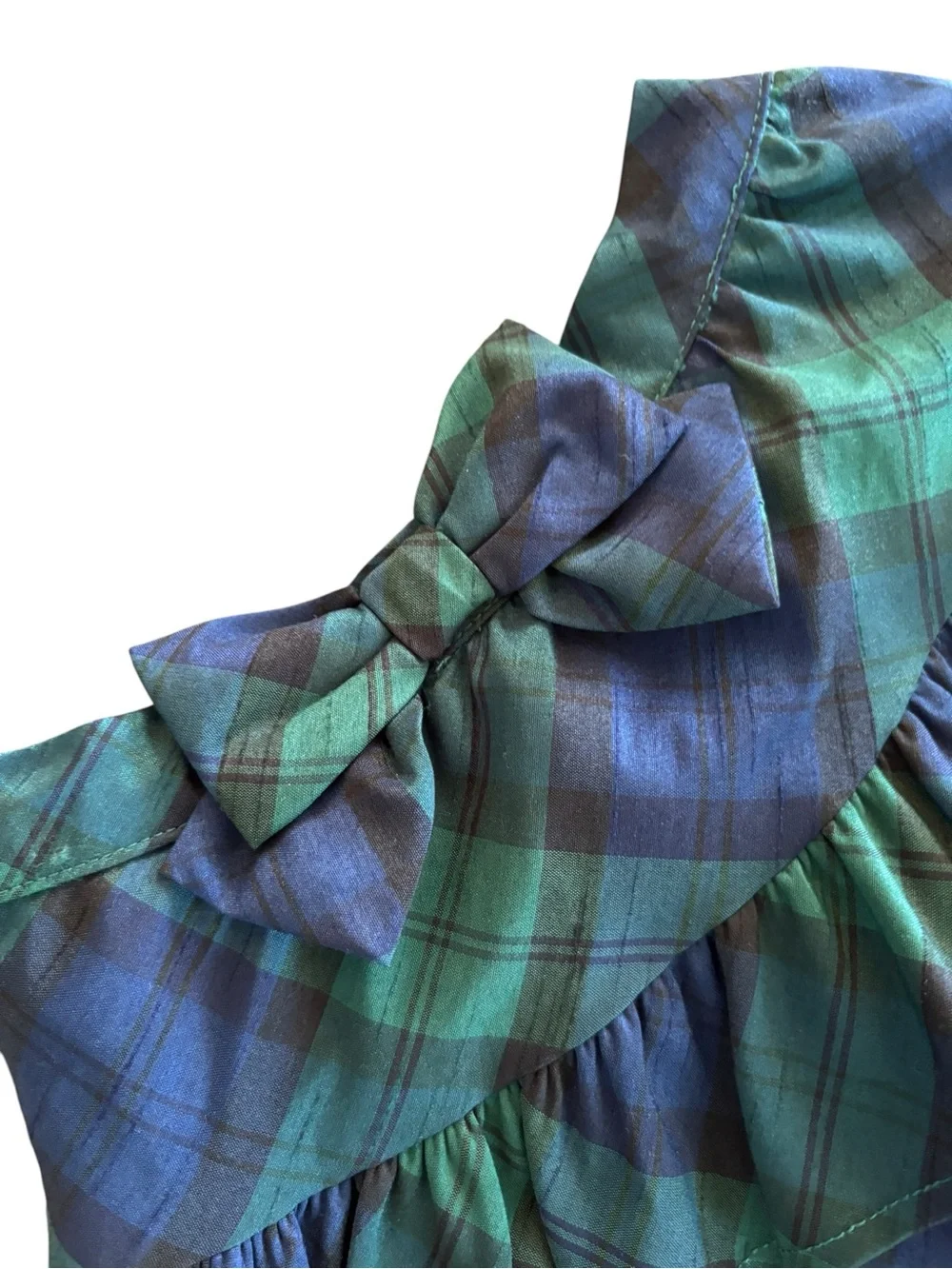 Gymboree 5T Blue & Green Plaid Ruffle A-Line Skirt with Bow